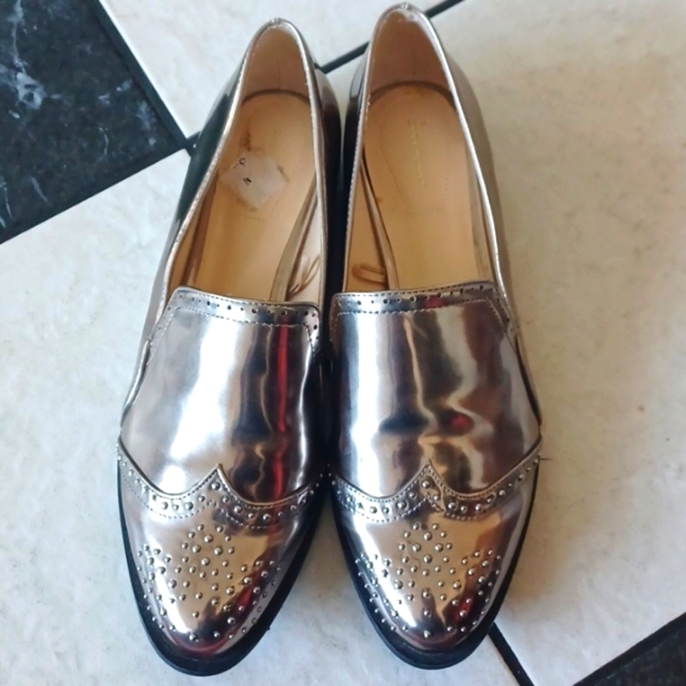 Zara Woman Metallic Studded Loafers, ER 39, 8.5